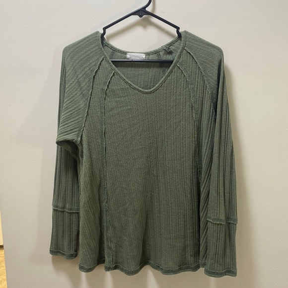 Benny + Olive Sage Green Ribbed Long Sleeve Top - Picture 1 of 4